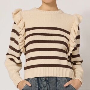 Cleobella Pull-over Crew neck Cream/Brown Ruffle Sweater(Size Small)